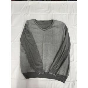 G-NET Sweater Mens 2XL Heather Gray V Neck Pullover Chevron Knit Ribbed Hem